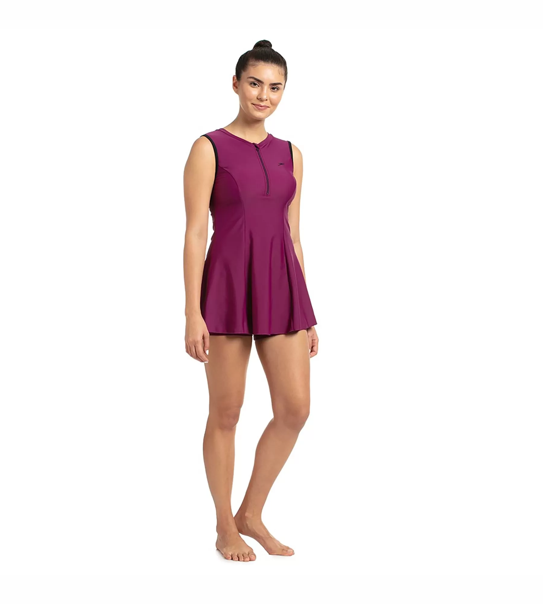 Women's Endurance Closedback Swimdress With Boyleg - Deep Plum & Black