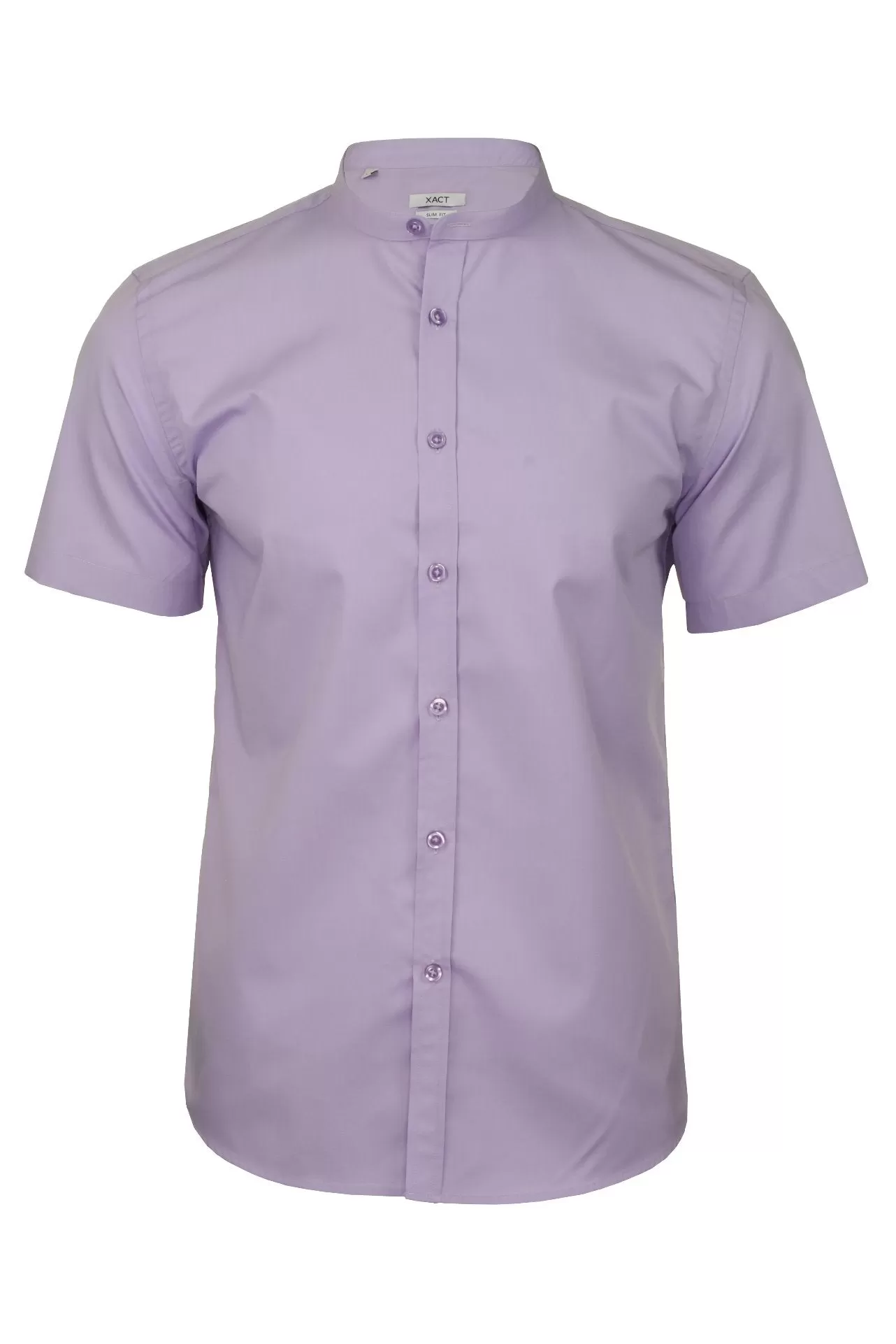 Xact Mens Grandad Collar Poplin Shirt Nehru - Short Sleeved - Slim Fit